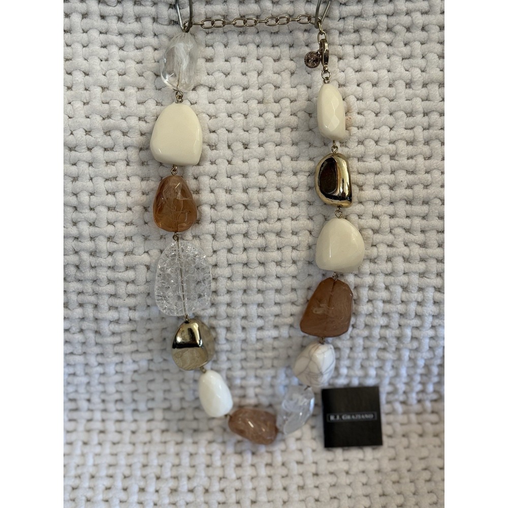 R.J. Graziano Statement Necklace Ivory / Coral Nugget Beads Gold Tone NIB